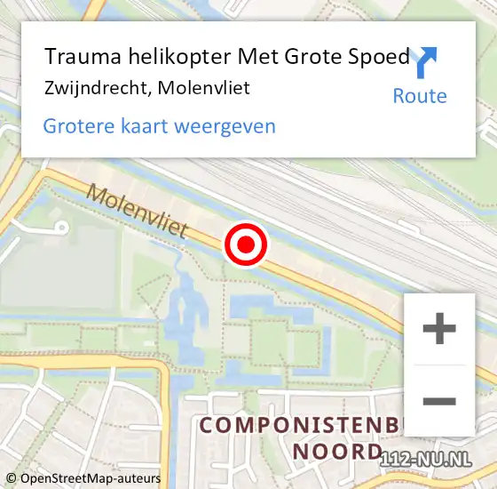 Locatie op kaart van de 112 melding: Trauma helikopter Met Grote Spoed Naar Zwijndrecht, Molenvliet op 15 maart 2024 11:42