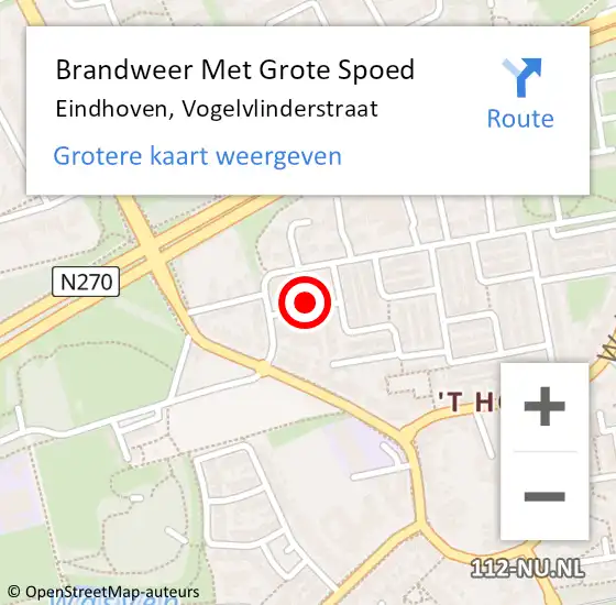 Locatie op kaart van de 112 melding: Brandweer Met Grote Spoed Naar Eindhoven, Vogelvlinderstraat op 15 maart 2024 12:00