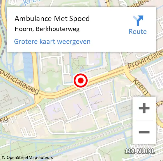 Locatie op kaart van de 112 melding: Ambulance Met Spoed Naar Hoorn, Berkhouterweg op 15 maart 2024 12:41