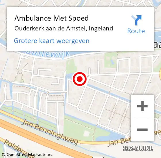 Locatie op kaart van de 112 melding: Ambulance Met Spoed Naar Ouderkerk aan de Amstel, Ingeland op 15 maart 2024 12:41