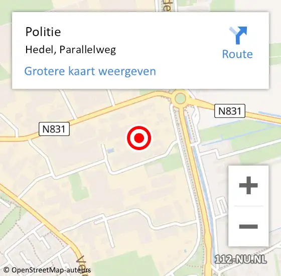 Locatie op kaart van de 112 melding: Politie Hedel, Parallelweg op 15 maart 2024 12:56
