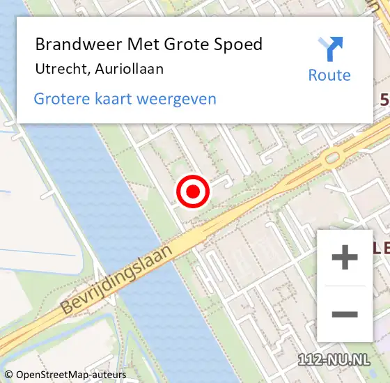 Locatie op kaart van de 112 melding: Brandweer Met Grote Spoed Naar Utrecht, Auriollaan op 15 maart 2024 13:01