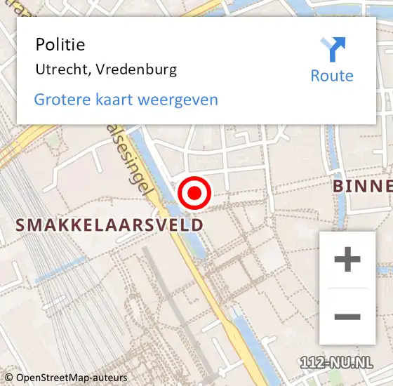 Locatie op kaart van de 112 melding: Politie Utrecht, Vredenburg op 15 maart 2024 13:07