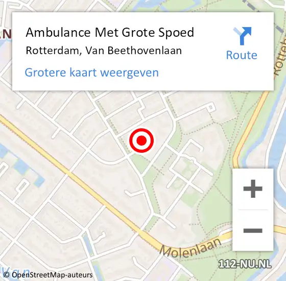 Locatie op kaart van de 112 melding: Ambulance Met Grote Spoed Naar Rotterdam, Van Beethovenlaan op 15 maart 2024 14:04