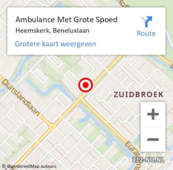 Locatie op kaart van de 112 melding: Ambulance Met Grote Spoed Naar Heemskerk, Beneluxlaan op 15 maart 2024 14:17