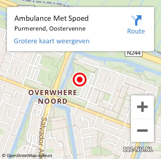 Locatie op kaart van de 112 melding: Ambulance Met Spoed Naar Purmerend, Oostervenne op 15 maart 2024 14:29