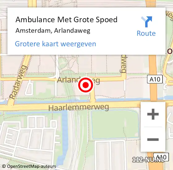Locatie op kaart van de 112 melding: Ambulance Met Grote Spoed Naar Amsterdam, Arlandaweg op 15 maart 2024 14:29
