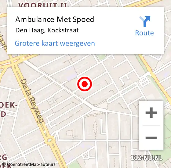 Locatie op kaart van de 112 melding: Ambulance Met Spoed Naar Den Haag, Kockstraat op 15 maart 2024 14:33