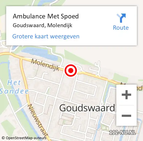 Locatie op kaart van de 112 melding: Ambulance Met Spoed Naar Goudswaard, Molendijk op 15 maart 2024 14:41