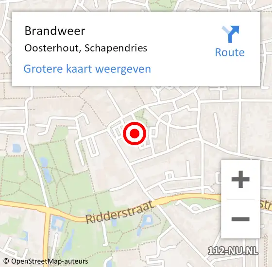 Locatie op kaart van de 112 melding: Brandweer Oosterhout, Schapendries op 15 maart 2024 14:54