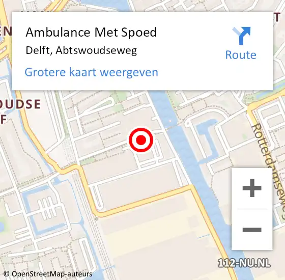 Locatie op kaart van de 112 melding: Ambulance Met Spoed Naar Delft, Abtswoudseweg op 15 maart 2024 14:56
