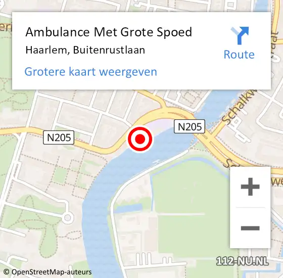 Locatie op kaart van de 112 melding: Ambulance Met Grote Spoed Naar Haarlem, Buitenrustlaan op 15 maart 2024 15:08