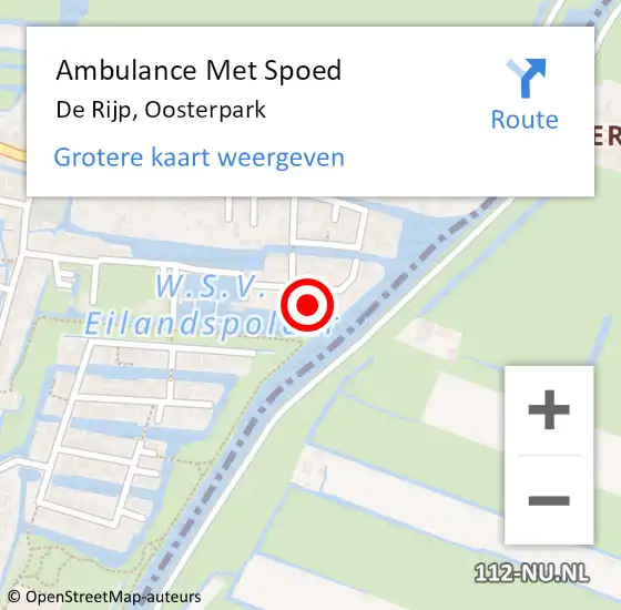 Locatie op kaart van de 112 melding: Ambulance Met Spoed Naar De Rijp, Oosterpark op 15 maart 2024 15:15