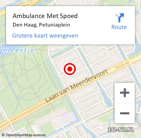 Locatie op kaart van de 112 melding: Ambulance Met Spoed Naar Den Haag, Petuniaplein op 15 maart 2024 15:22