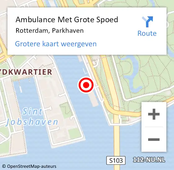 Locatie op kaart van de 112 melding: Ambulance Met Grote Spoed Naar Rotterdam, Parkhaven op 15 maart 2024 15:39