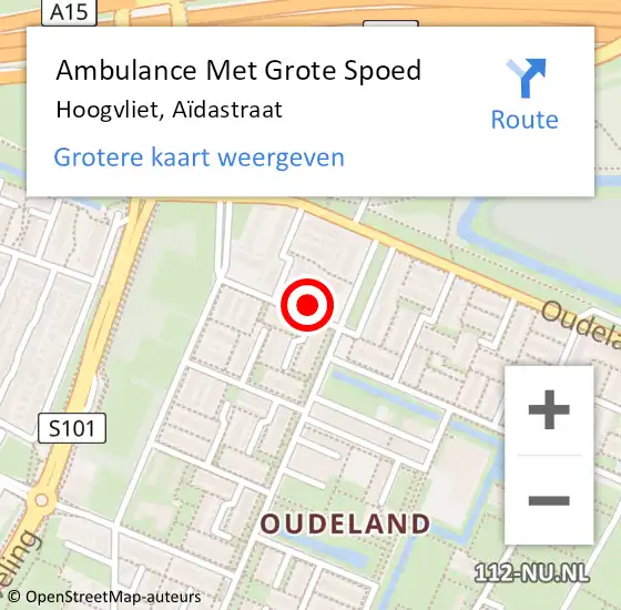 Locatie op kaart van de 112 melding: Ambulance Met Grote Spoed Naar Hoogvliet, Aïdastraat op 15 maart 2024 15:53