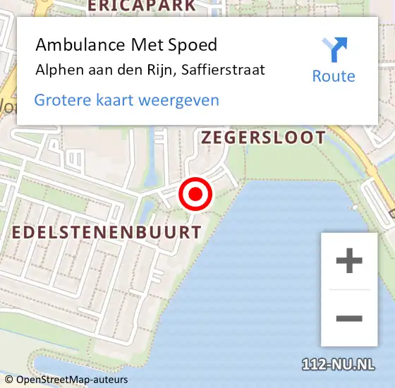 Locatie op kaart van de 112 melding: Ambulance Met Spoed Naar Alphen aan den Rijn, Saffierstraat op 15 maart 2024 16:20
