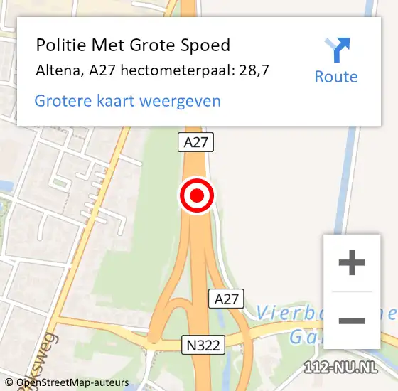 Locatie op kaart van de 112 melding: Politie Met Grote Spoed Naar Altena, A27 hectometerpaal: 28,7 op 15 maart 2024 16:23