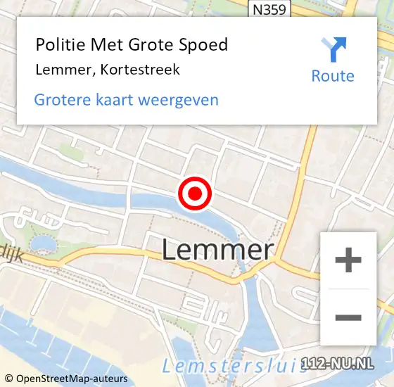 Locatie op kaart van de 112 melding: Politie Met Grote Spoed Naar Lemmer, Kortestreek op 15 maart 2024 16:26