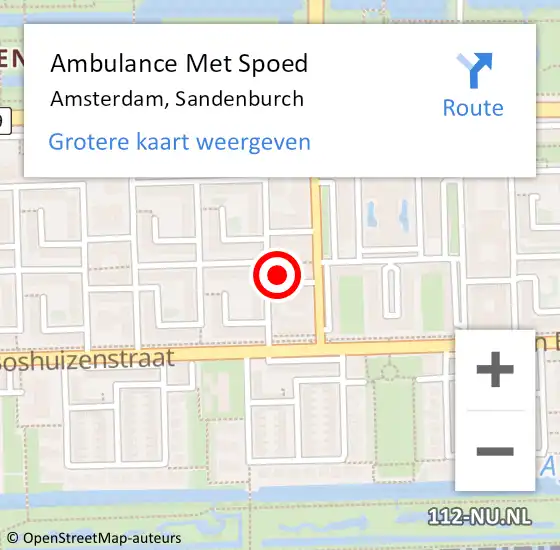 Locatie op kaart van de 112 melding: Ambulance Met Spoed Naar Amsterdam, Sandenburch op 15 maart 2024 16:39
