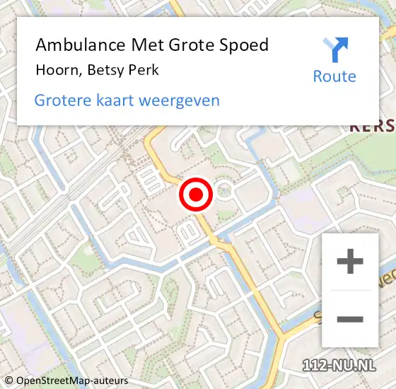 Locatie op kaart van de 112 melding: Ambulance Met Grote Spoed Naar Hoorn, Betsy Perk op 15 maart 2024 16:56