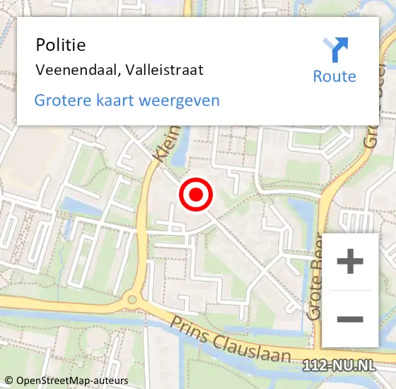 Locatie op kaart van de 112 melding: Politie Veenendaal, Valleistraat op 15 maart 2024 17:12