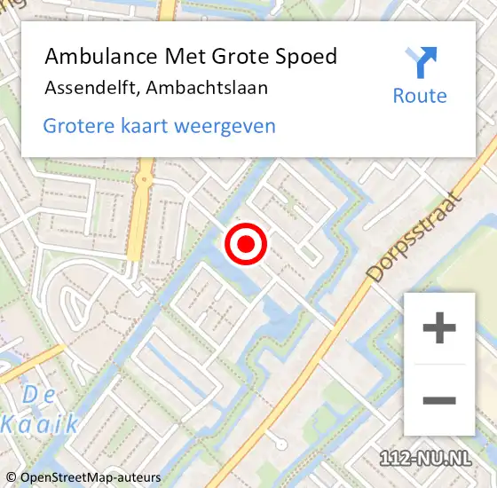 Locatie op kaart van de 112 melding: Ambulance Met Grote Spoed Naar Assendelft, Ambachtslaan op 15 maart 2024 17:55
