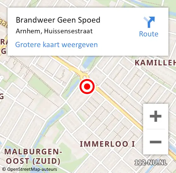 Locatie op kaart van de 112 melding: Brandweer Geen Spoed Naar Arnhem, Huissensestraat op 15 maart 2024 18:01