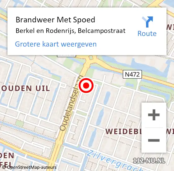 Locatie op kaart van de 112 melding: Brandweer Met Spoed Naar Berkel en Rodenrijs, Belcampostraat op 15 maart 2024 18:12