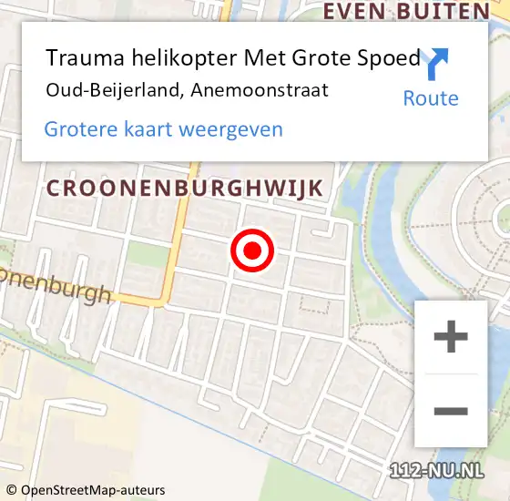 Locatie op kaart van de 112 melding: Trauma helikopter Met Grote Spoed Naar Oud-Beijerland, Anemoonstraat op 15 maart 2024 18:18