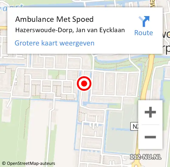 Locatie op kaart van de 112 melding: Ambulance Met Spoed Naar Hazerswoude-Dorp, Jan van Eycklaan op 15 maart 2024 18:35