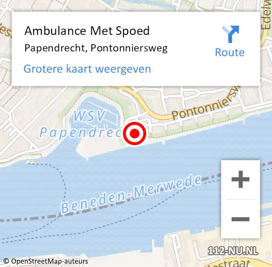 Locatie op kaart van de 112 melding: Ambulance Met Spoed Naar Papendrecht, Pontonniersweg op 15 maart 2024 18:48