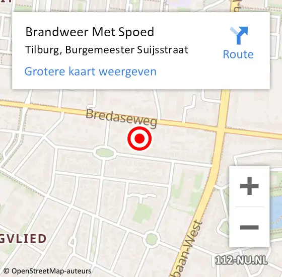 Locatie op kaart van de 112 melding: Brandweer Met Spoed Naar Tilburg, Burgemeester Suijsstraat op 15 maart 2024 18:52