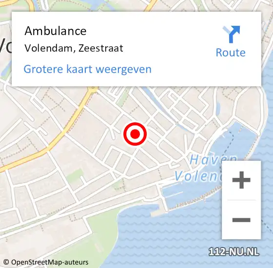 Locatie op kaart van de 112 melding: Ambulance Volendam, Zeestraat op 15 maart 2024 18:58