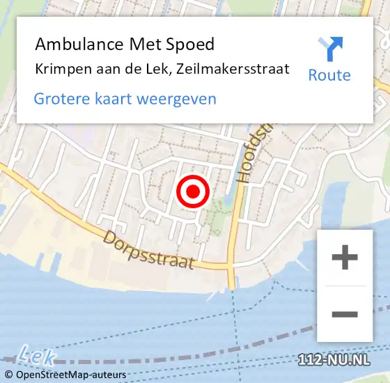Locatie op kaart van de 112 melding: Ambulance Met Spoed Naar Krimpen aan de Lek, Zeilmakersstraat op 15 maart 2024 19:03