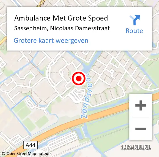 Locatie op kaart van de 112 melding: Ambulance Met Grote Spoed Naar Sassenheim, Nicolaas Damesstraat op 15 maart 2024 19:22