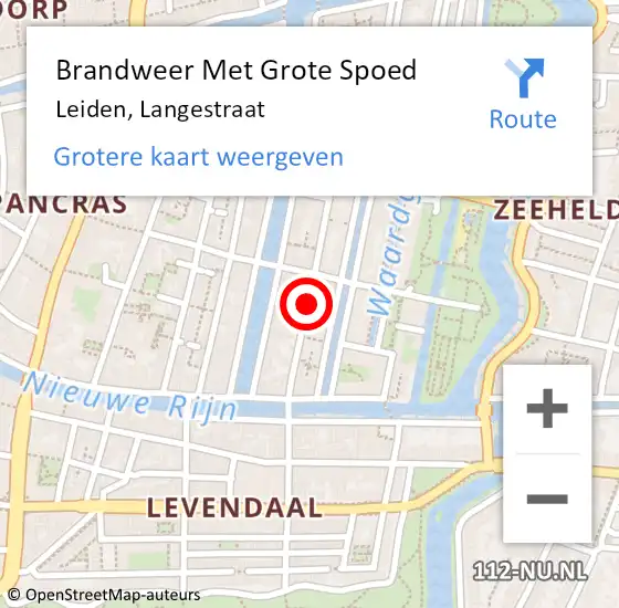 Locatie op kaart van de 112 melding: Brandweer Met Grote Spoed Naar Leiden, Langestraat op 15 maart 2024 19:45