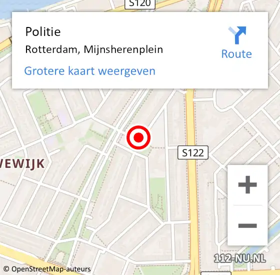 Locatie op kaart van de 112 melding: Politie Rotterdam, Mijnsherenplein op 15 maart 2024 20:19