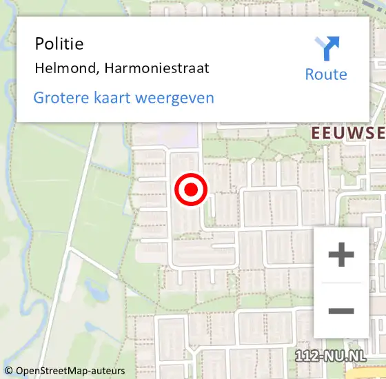 Locatie op kaart van de 112 melding: Politie Helmond, Harmoniestraat op 15 maart 2024 20:38