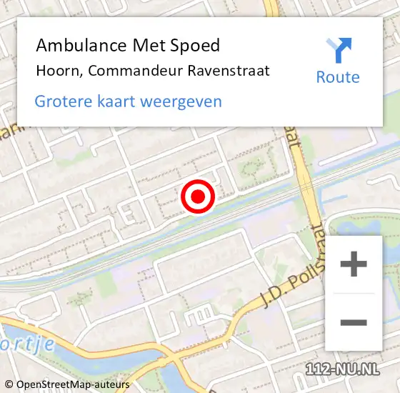 Locatie op kaart van de 112 melding: Ambulance Met Spoed Naar Hoorn, Commandeur Ravenstraat op 15 maart 2024 21:21