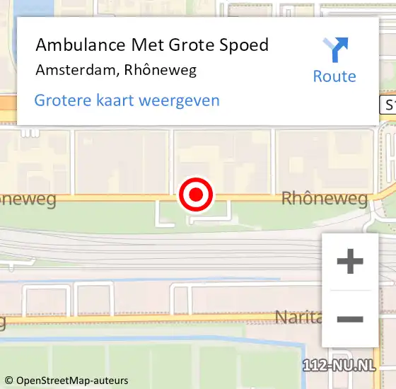 Locatie op kaart van de 112 melding: Ambulance Met Grote Spoed Naar Amsterdam, Rhôneweg op 15 maart 2024 21:27