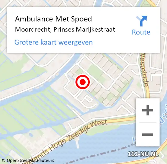 Locatie op kaart van de 112 melding: Ambulance Met Spoed Naar Moordrecht, Prinses Marijkestraat op 15 maart 2024 22:07