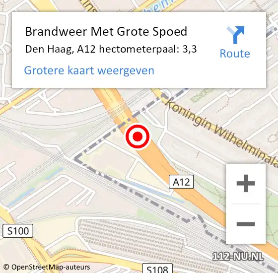 Locatie op kaart van de 112 melding: Brandweer Met Grote Spoed Naar Den Haag, A12 hectometerpaal: 3,3 op 15 maart 2024 22:36