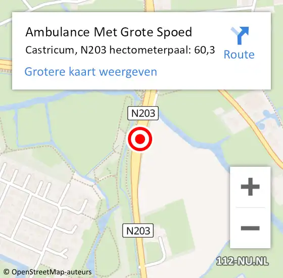 Locatie op kaart van de 112 melding: Ambulance Met Grote Spoed Naar Castricum, N203 hectometerpaal: 60,3 op 15 maart 2024 23:22