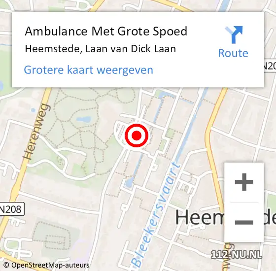 Locatie op kaart van de 112 melding: Ambulance Met Grote Spoed Naar Heemstede, Laan van Dick Laan op 16 maart 2024 00:06