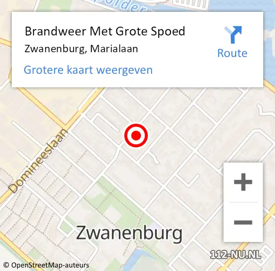 Locatie op kaart van de 112 melding: Brandweer Met Grote Spoed Naar Zwanenburg, Marialaan op 16 maart 2024 00:13