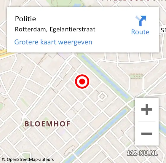 Locatie op kaart van de 112 melding: Politie Rotterdam, Egelantierstraat op 16 maart 2024 00:21