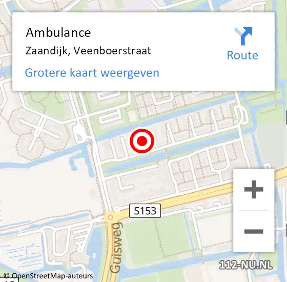 Locatie op kaart van de 112 melding: Ambulance Zaandijk, Veenboerstraat op 16 maart 2024 00:25