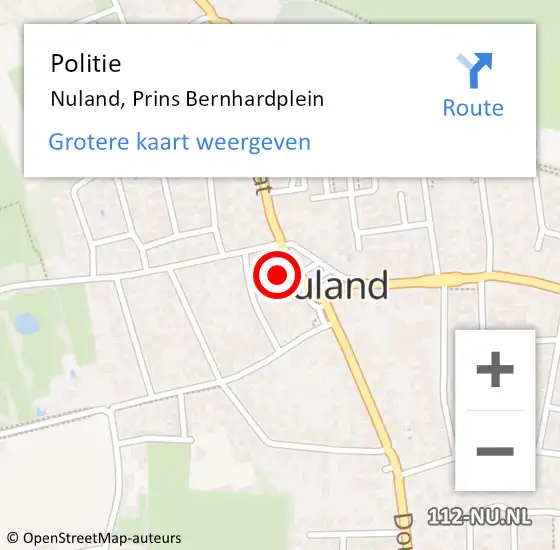 Locatie op kaart van de 112 melding: Politie Nuland, Prins Bernhardplein op 16 maart 2024 00:52