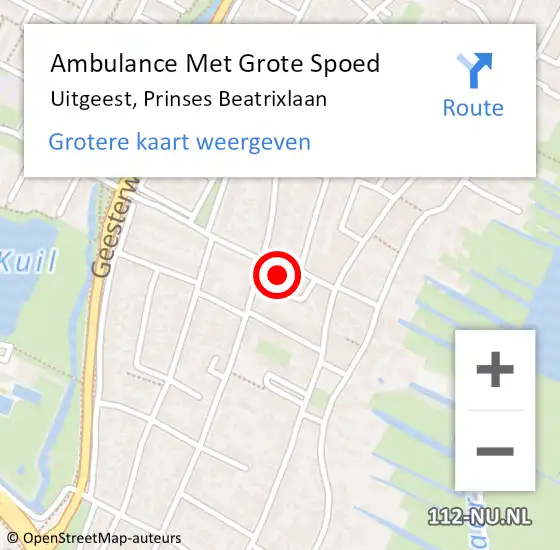 Locatie op kaart van de 112 melding: Ambulance Met Grote Spoed Naar Uitgeest, Prinses Beatrixlaan op 16 maart 2024 01:50